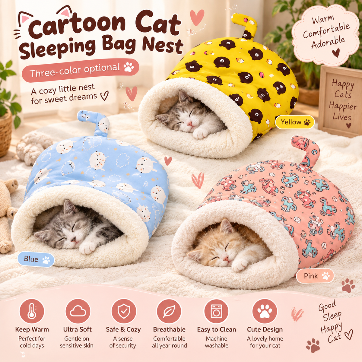Purrito Cat Sleeping Bag — Warm Semi-Closed Nest Bed for Cats & Small Dogs